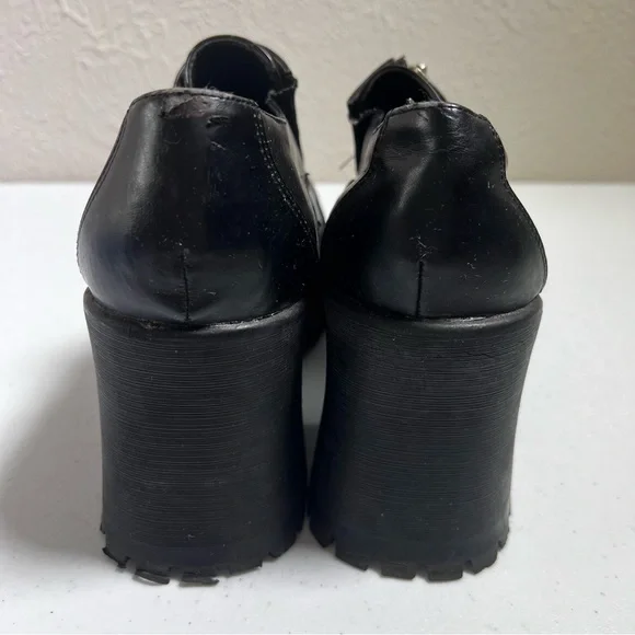 Vintage l.e.i. Black Faux Leather Chunky Block Heel Platform Shoes - Picture 7 of 12